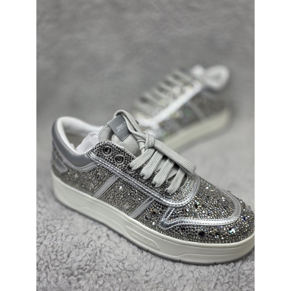 Jimmy Choo Hawaii Crystal Satin & Leather Sneaker‎ Women's EU36.5 US 6.5 - Picture 3 of 16